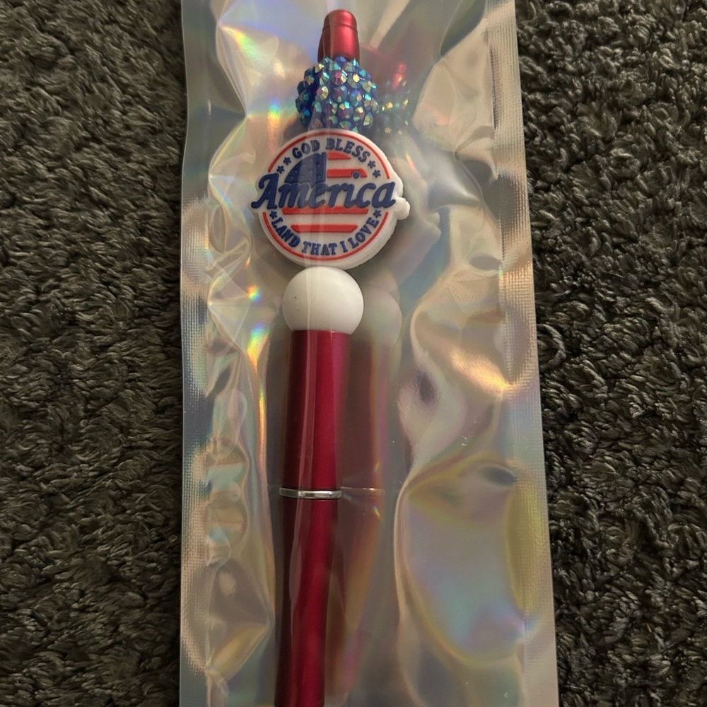 Handcrafted Patriotic Red Pen with Gem Accent